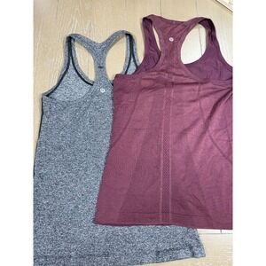 Lululemon Tank Top Cool Racerback II  Womens Size 6 Gray  Burgundy Lot of 2
